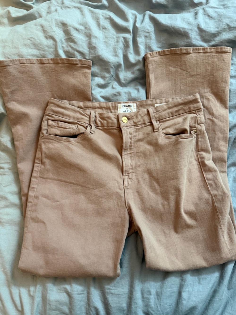 FRAME x AERIN Le Crop Mini Boot Jeans 31 Blush Beige Pink High Rise Crop Flare